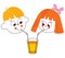 Little boy and girl drinking juice retro style