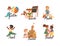 Little Boy and Girl Expressing Different Action Verb for Kids Education Vector Set