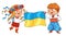 Little boy and girl holding the flag of Ukraine