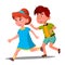 Little Boy And Girl Playing Catch-Up Vector. Isolated Illustration