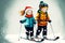 Little boy and girl skiing athletes in winter, generative ai