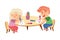 Little Boy and Girl at Table Drawing with Felt Pens in Kindergarden Vector Illustration