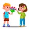 Little Boy Gives The Flowers To The Little Girl Vector. Isolated Illustration