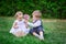 Little boy gives a girl a bouquet of flowers