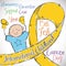 Little Boy with Golden Ribbon Commemorating International Childhood Cancer Day, Vector Illustration