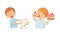 Little Boy Gulping Sweet Cake and Throwing Bowl with Vegetable Showing Dislike and Disgust Vector Set