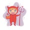 Little boy in halloween devil costume laughing. Cartoon vector Character for party, invitations, web, mascot.