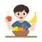 A Little Boy happy to eat fruits. He love fruits.