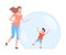 Little Boy Having Fun Inside Transparent Protective Bubble, Mom Trying to Reach Him Flat Style Vector Illustration