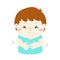 Little boy having stomach ache cartoon .