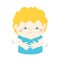 Little boy having stomach ache cartoon .