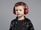 Little boy in headphones.handsome child listening music