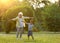 Little boy and his grandmother having fun in