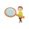 Little boy holding giant magnifying glass, preschool activities and early childhood education cartoon vector