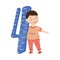 Little Boy with Huge Number Four or Numeral Learning Basic Counting Vector Illustration