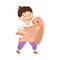 Little Boy Hugging Bunny Fluffy Toy Feel Happy Vector Illustration