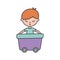 Little boy infant cartoon character in wagon toy
