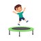 Little boy jumping on trampoline flat  illustration.