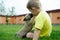 Little boy kissing with his cute dog