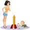 Little boy launches rocket. Funny people