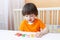 Little boy learns to count. Educational game