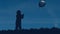 Little boy lets the balloon go to the sky. stationary silhouette of a boy with a balloon against the background of