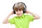 The little boy listens stereo music