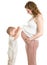 Little boy looking into pregnant mother\'s belly