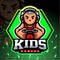 Little boy mascot playing games. esport logo design