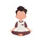 Little boy meditates in the lotus position. Isolated. Cartoon style.