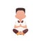 Little boy meditates with yoga. Isolated. Cartoon style.