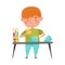 Little Boy Modeling from Disposable Plastic Bottle Sticking with Glue Vector Illustration