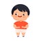 Little Boy with Overweight and Body Fat Standing and Touching His Belly Vector Illustration