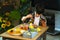 Little boy painting wooden eggs for Easter decoration