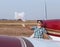 Little boy pilot with handmade plane