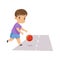 Little Boy Playing Ball on Road, Kid in Dangerous Situation Vector Illustration