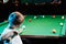 Little boy playing billiards, recreation, entertainment, children`s sports