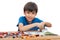 Little boy playing block indoor house education