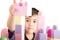 Little boy playing blocks at home