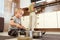 Little boy playing with cooking pots