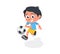 Little boy playing football and kicking ball