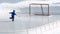 Little boy playing ice hockey at arena