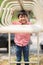 Little boy playing at playground climbing