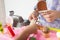 Little boy playing pretend as a saler in icecream shop store