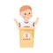 Little Boy Playing Quiz Game or Mind Sport Standing at Press Button Answering Question Vector Illustration