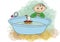 Little boy playing with ship in a bath