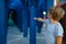 Little boy playing in terrible labyrinth, playroom