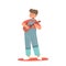 Little boy playing ukulele guitar. Small kid play on acoustic guitar music instrument
