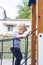 A little boy plays with passion on the Playground.