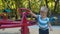 Little boy pushing carousel